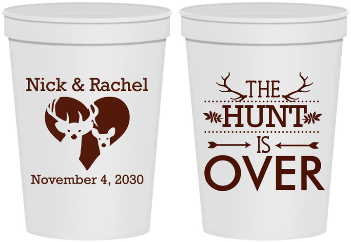 Personalized Wedding 16 oz Stadium Cups - The Hunt Is Over | 554