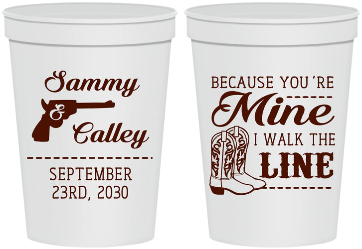 Personalized Wedding 16 oz Stadium Cups - I Walk The Line | 555