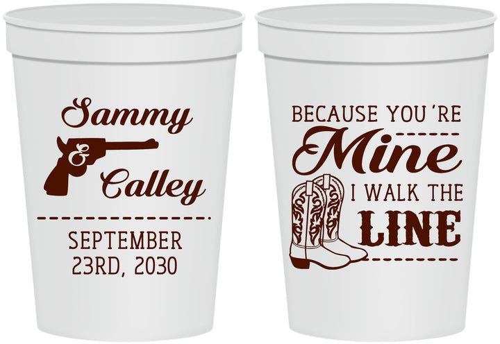 Personalized Wedding 16 oz Stadium Cups - I Walk The Line | 555