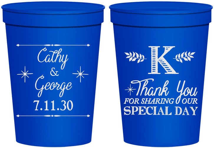 Personalized Wedding 16 oz Stadium Cups - Monogram | 556