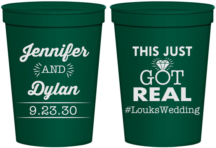 Personalized Wedding 16 oz Stadium Cups - Just Got Real | 557