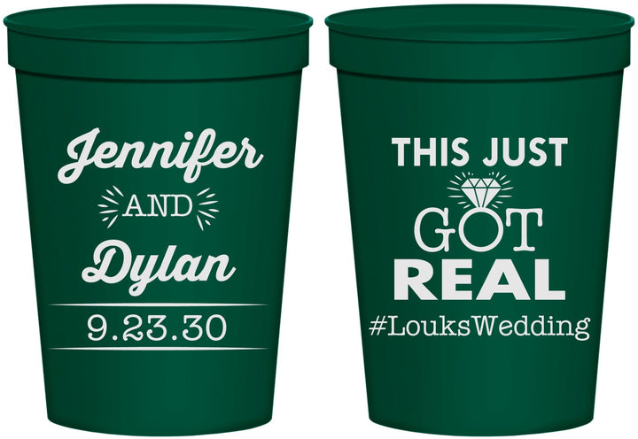 Personalized Wedding 16 oz Stadium Cups - Just Got Real | 557