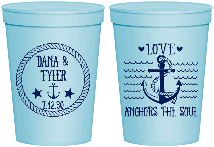 Personalized Wedding 16 oz Stadium Cups - Anchor The Soul | 558
