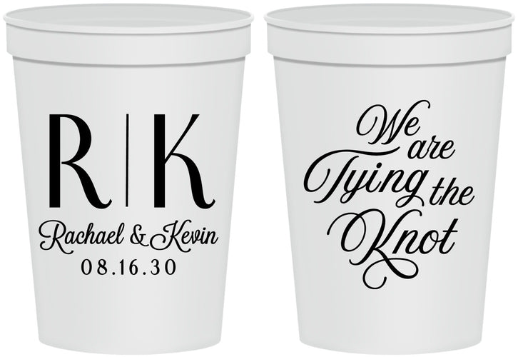Personalized Wedding 16 oz Stadium Cups - Monogram Tying Knot | 559
