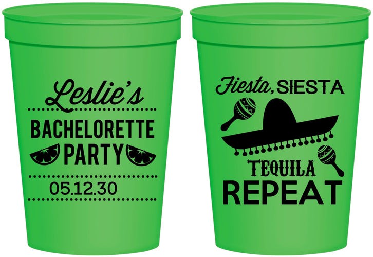 Personalized Bachelorette 16 oz Stadium Cups - Fiesta Siesta Tequila Repeat | 60003