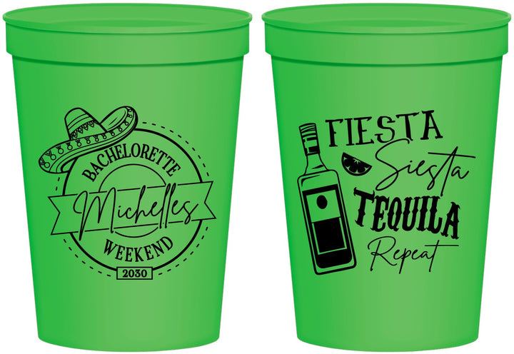 Personalized Bachelorette 16 oz Stadium Cups - Fiesta Siesta Tequila Repeat | 60004