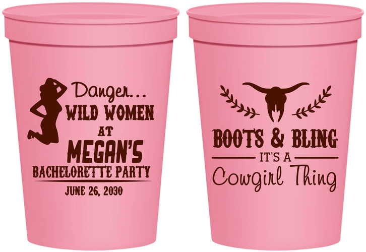 Personalized Bachelorette 16 oz Stadium Cups - Boots And Bling | 60023