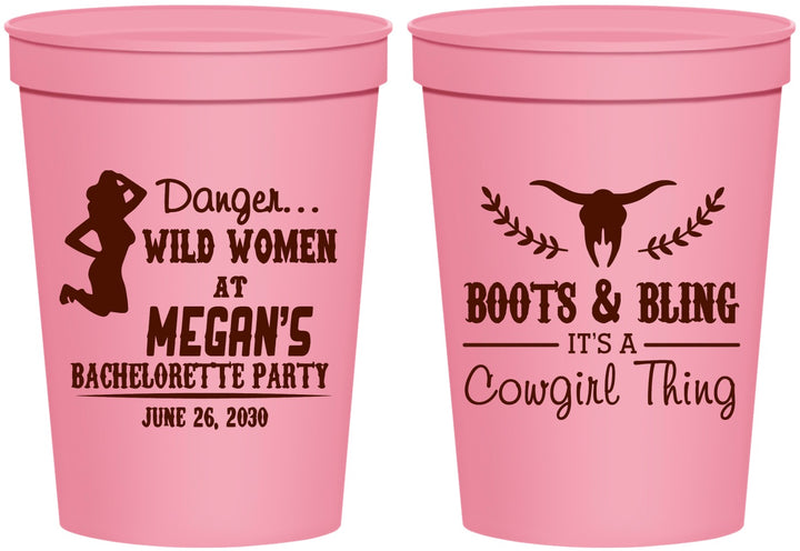 Personalized Bachelorette 16 oz Stadium Cups - Boots And Bling | 60023