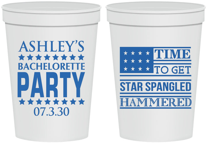 Personalized Bachelorette 16 oz Stadium Cups - Star Spangled Hammered | 60025