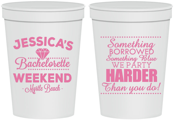 Personalized Bachelorette 16 oz Stadium Cups - Something Borrowed | 60028