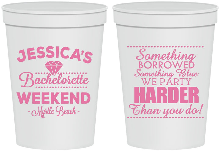 Personalized Bachelorette 16 oz Stadium Cups - Something Borrowed | 60028