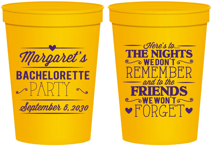 Personalized Bachelorette 16 oz Stadium Cups - Nights Remember | 60034