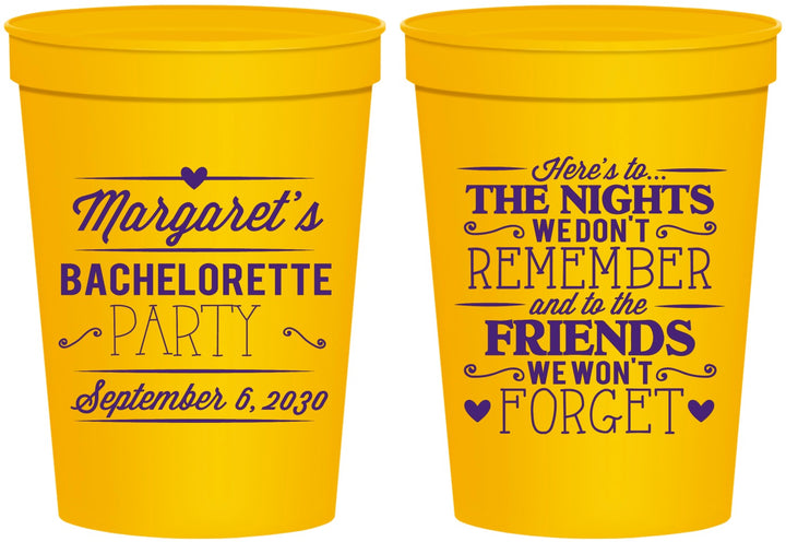 Personalized Bachelorette 16 oz Stadium Cups - Nights Remember | 60034