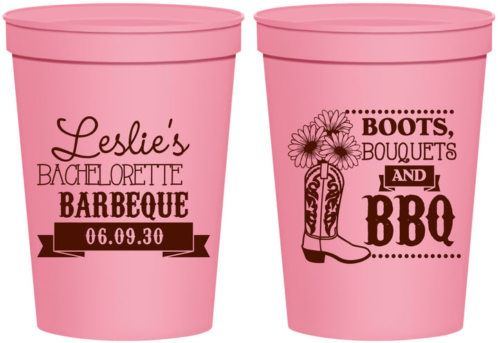 Personalized Bachelorette 16 oz Stadium Cups - Boots Bouquets Bbq | 60035