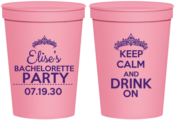 Personalized Bachelorette 16 oz Stadium Cups - Keep Calm Drink On | 60036