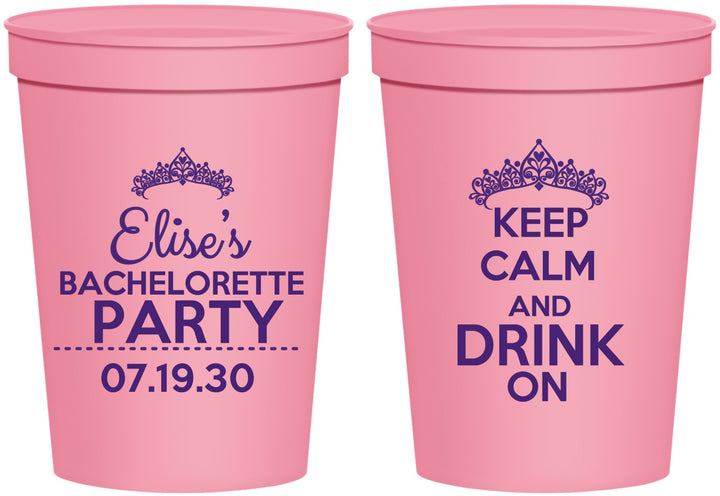 Personalized Bachelorette 16 oz Stadium Cups - Keep Calm Drink On | 60036