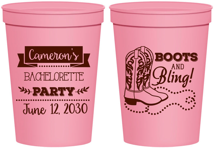 Personalized Bachelorette 16 oz Stadium Cups - Boots And Bling | 60044