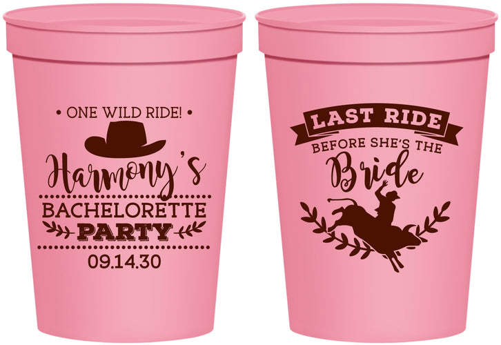 Personalized Bachelorette 16 oz Stadium Cups - Last Ride Before Bride | 60046
