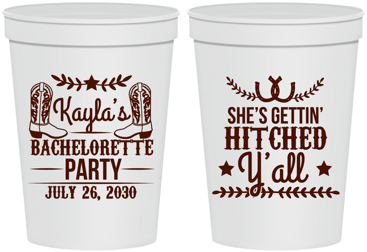 Personalized Bachelorette 16 oz Stadium Cups - Getting Hitched Yall | 60047