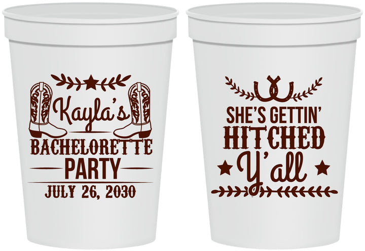 Personalized Bachelorette 16 oz Stadium Cups - Getting Hitched Yall | 60047