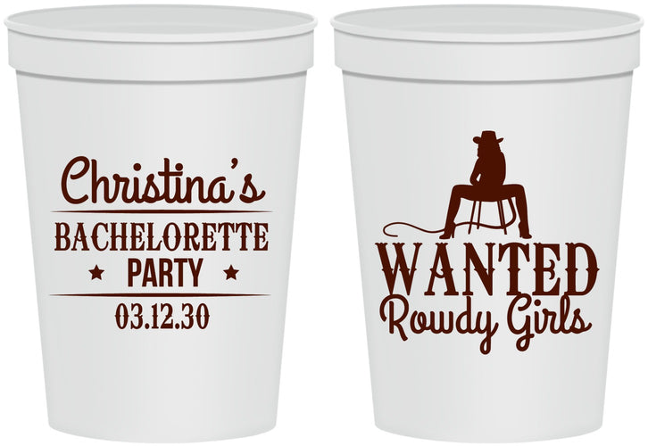 Personalized Bachelorette 16 oz Stadium Cups - Wanted Rowdy Girls | 60049