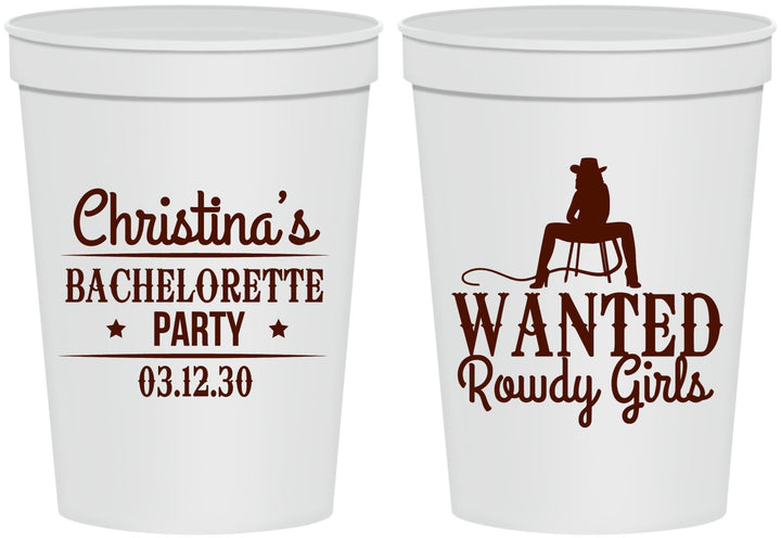Personalized Bachelorette 16 oz Stadium Cups - Wanted Rowdy Girls | 60049