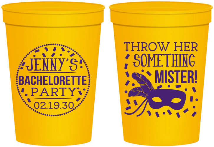 Personalized Bachelorette 16 oz Stadium Cups - Mardi Gras | 60055