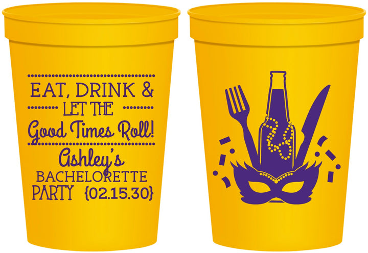 Personalized Bachelorette 16 oz Stadium Cups - Mardi Gras | 60057