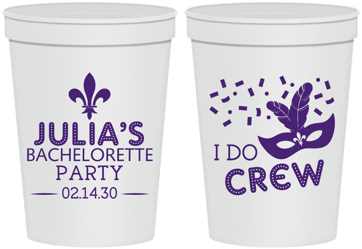 Personalized Bachelorette 16 oz Stadium Cups - Mardi Gras I Do Crew | 60063