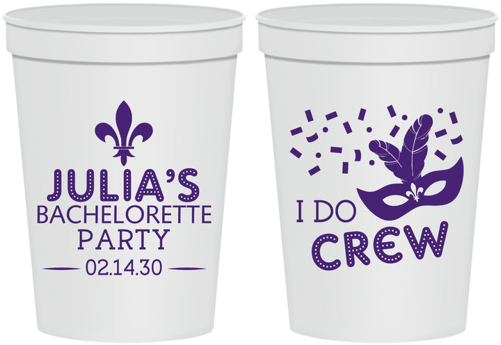 Personalized Bachelorette 16 oz Stadium Cups - Mardi Gras I Do Crew | 60063