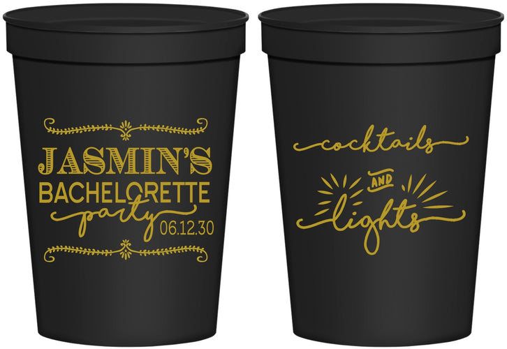 Personalized Bachelorette 16 oz Stadium Cups - Cocktails And Lights | 60065