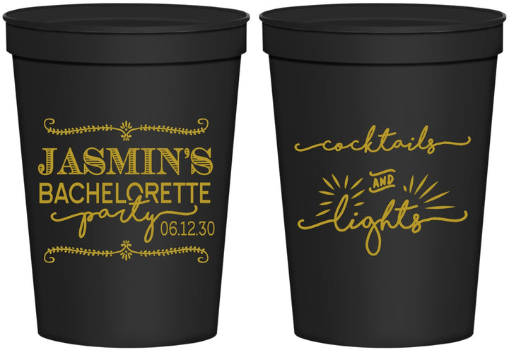Personalized Bachelorette 16 oz Stadium Cups - Cocktails And Lights | 60065