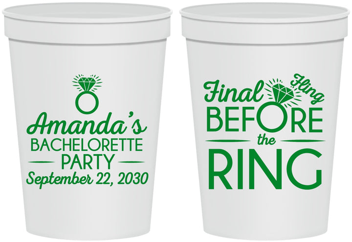 Personalized Bachelorette 16 oz Stadium Cups - Final Fling Before The Ring | 60074