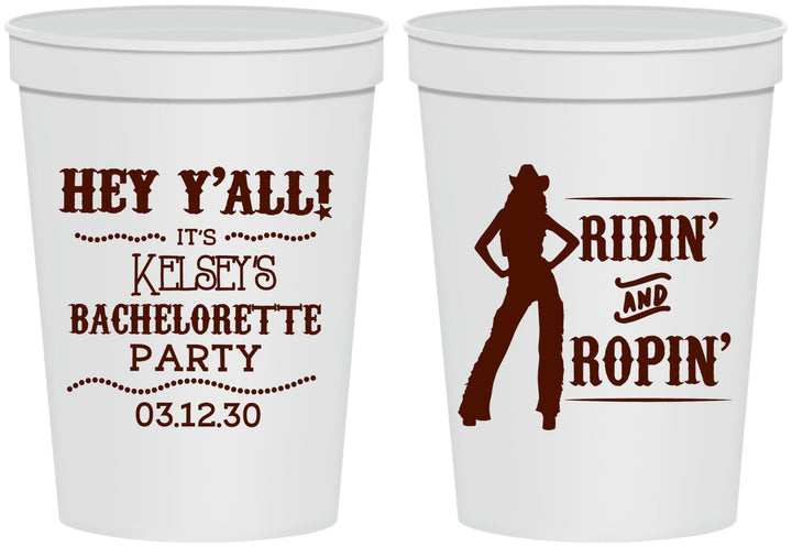 Personalized Bachelorette 16 oz Stadium Cups - Ridin And Ropin | 60078