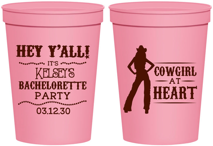Personalized Bachelorette 16 oz Stadium Cups - Cowgirl At Heart | 60079
