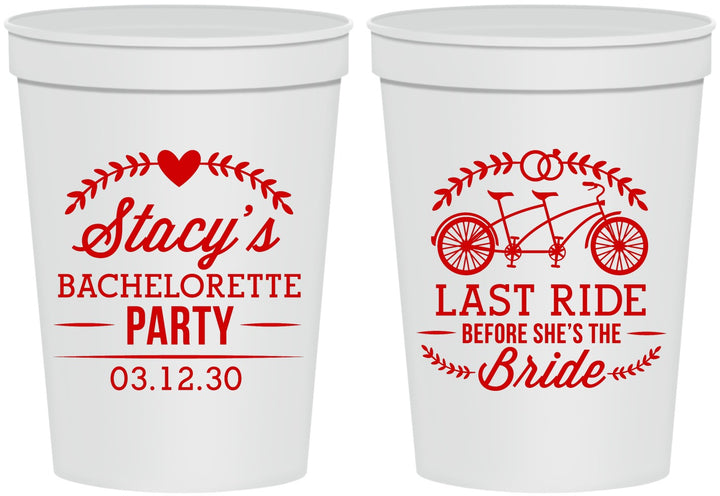 Personalized Bachelorette 16 oz Stadium Cups - Last Ride Before Bride | 60093