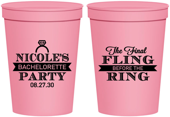 Personalized Bachelorette 16 oz Stadium Cups - Final Fling Before The Ring | 60110