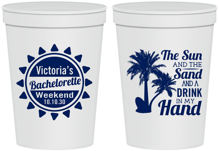 Personalized Bachelorette 16 oz Stadium Cups - Sun Sand Drink Hand | 60114