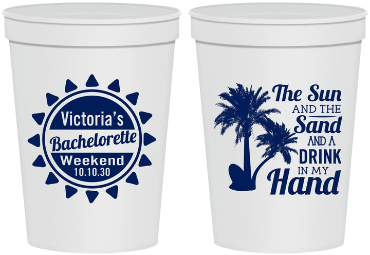 Personalized Bachelorette 16 oz Stadium Cups - Sun Sand Drink Hand | 60114