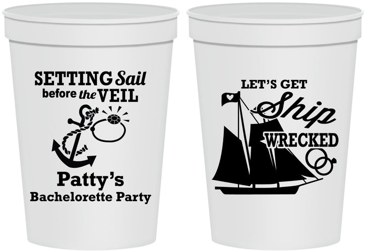 Personalized Bachelorette 16 oz Stadium Cups - Setting Sail Before Veil | 60116