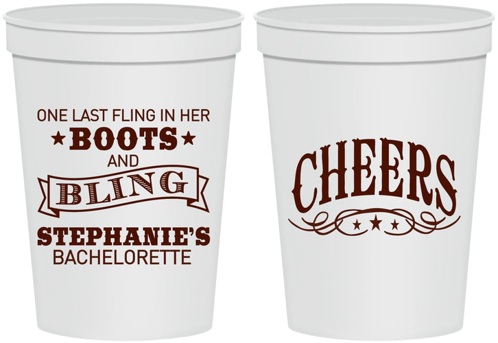 Personalized Bachelorette 16 oz Stadium Cups - Boots And Bling | 60118