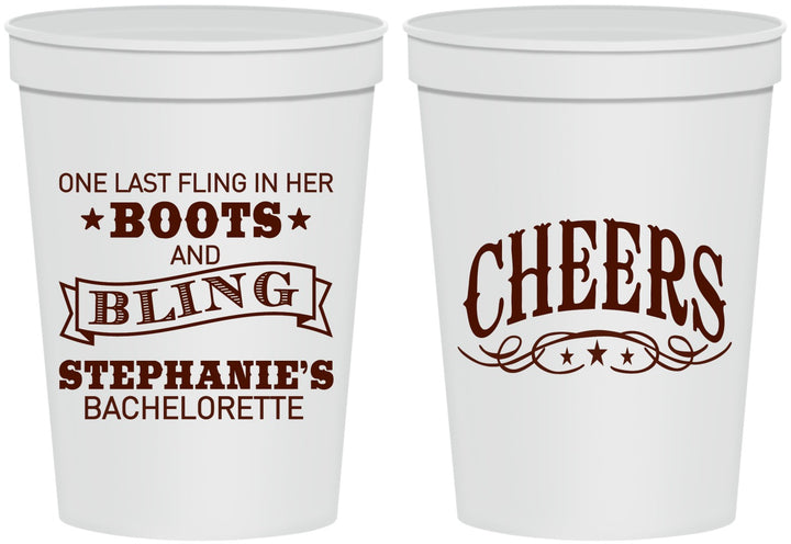 Personalized Bachelorette 16 oz Stadium Cups - Boots And Bling | 60118
