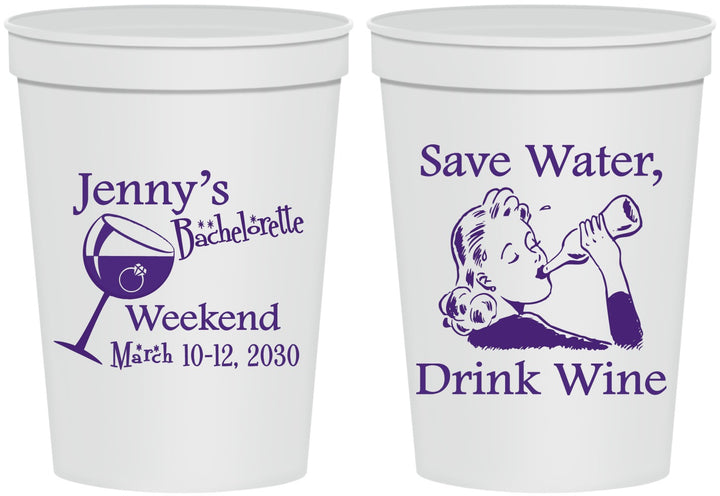 Personalized Bachelorette 16 oz Stadium Cups - Save Water Drink Wine | 60120