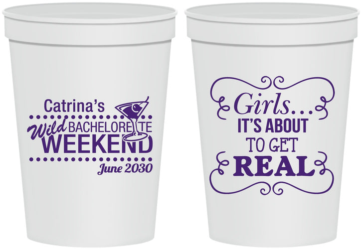 Personalized Bachelorette 16 oz Stadium Cups - About To Get Real | 60123