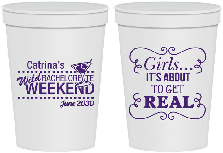 Personalized Bachelorette 16 oz Stadium Cups - About To Get Real | 60123