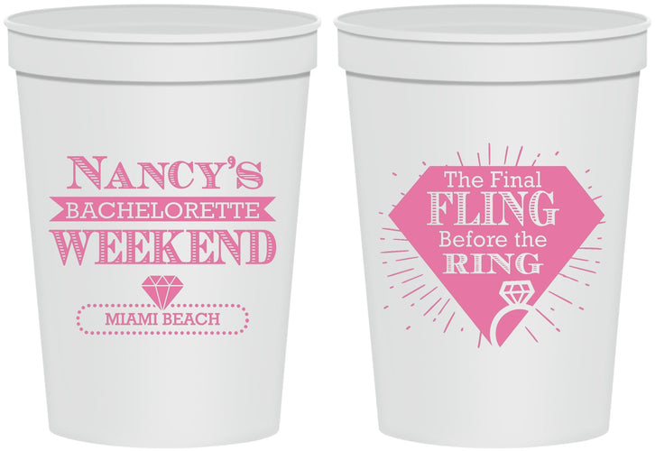 Personalized Bachelorette 16 oz Stadium Cups - Final Fling Before The Ring | 60129