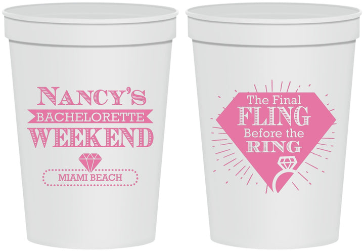 Personalized Bachelorette 16 oz Stadium Cups - Final Fling Before The Ring | 60129
