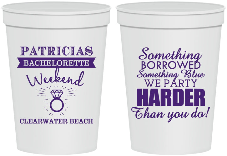 Personalized Bachelorette 16 oz Stadium Cups - Something Borrowed | 60130