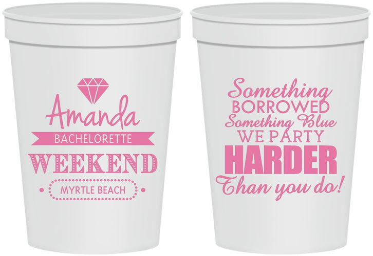 Personalized Bachelorette 16 oz Stadium Cups - Something Borrowed | 60131