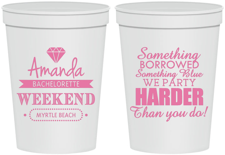 Personalized Bachelorette 16 oz Stadium Cups - Something Borrowed | 60131